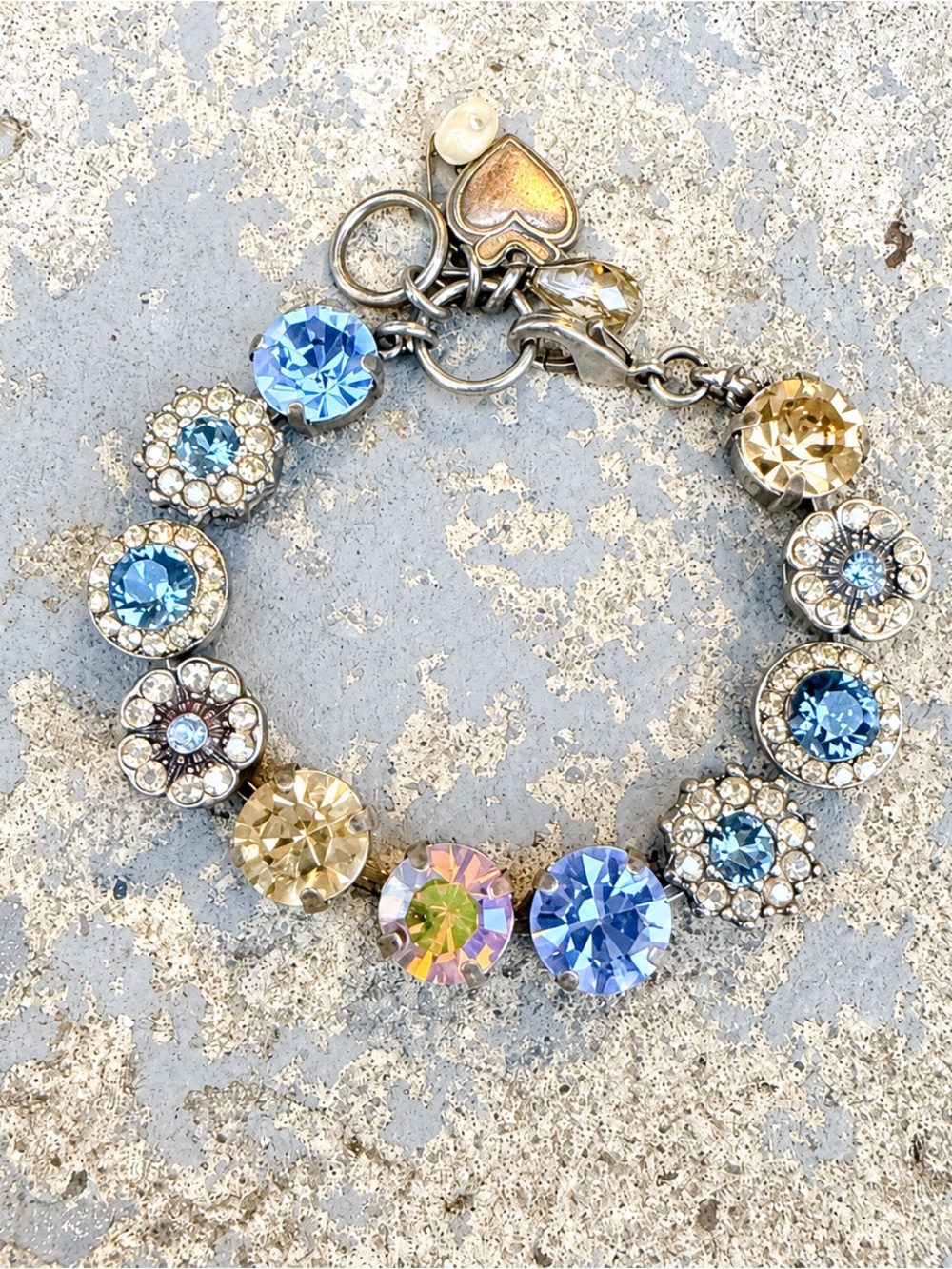 Mariana Swarovski Crystal Blue & Champagne Floral Link Bracelet Adjustable
